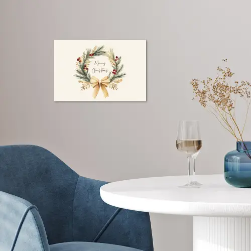 Kerstkrans - Kerst - Goud - Beige poster papier klein -sfeer3