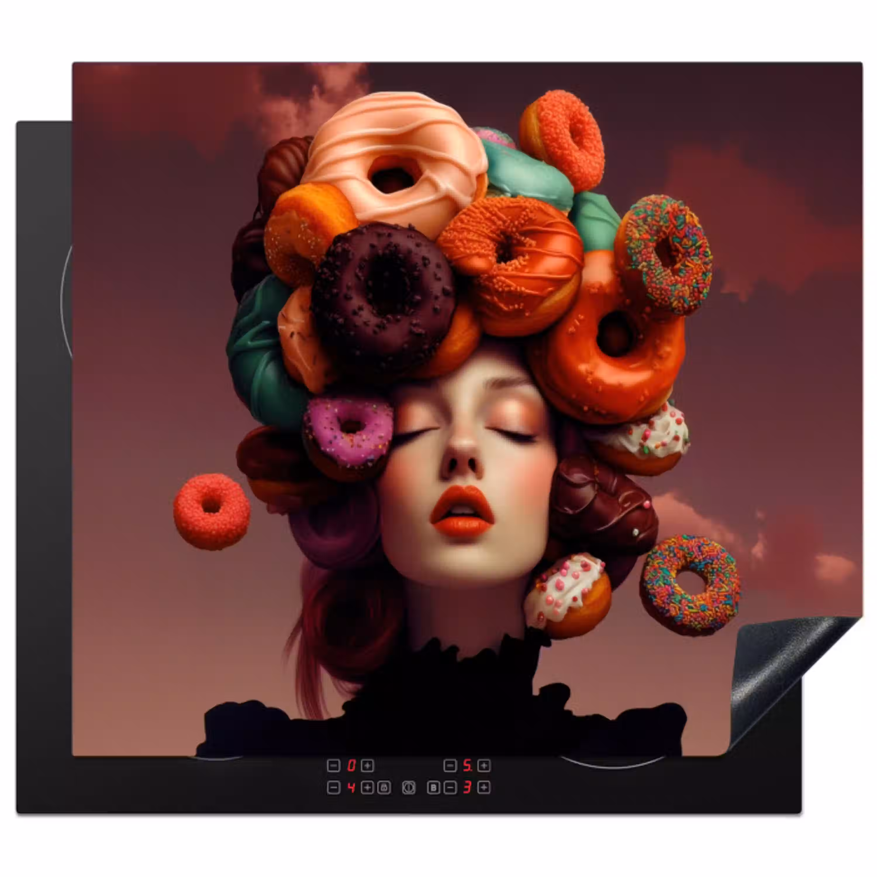 Vrouw - Donuts - Kleurrijk Inductie beschermer vinyl 3mm middel -3d
