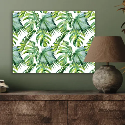 Inductie beschermer - Tropical - Bladeren - Jungle - Inductie mat aluminium wit klein -sfeer2