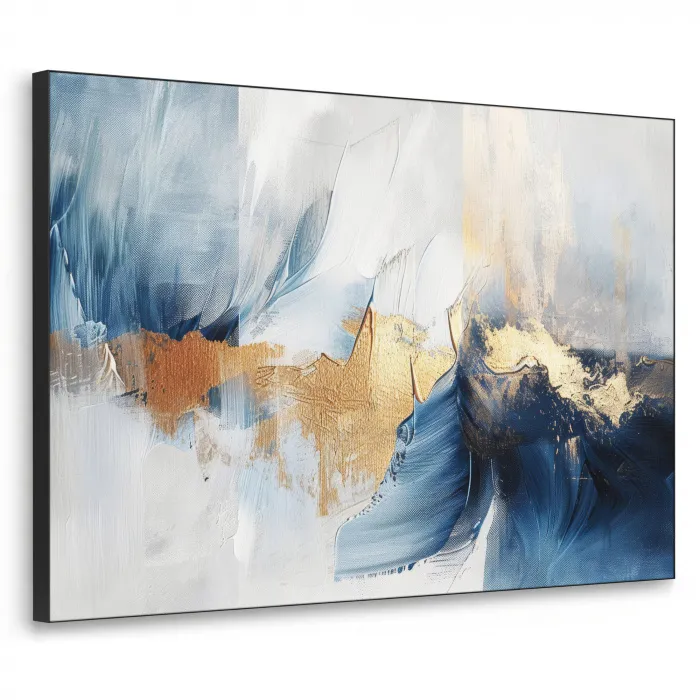 Goud - Blauw - Verf - Kunst - Modern Textielframe zwart klein -3d