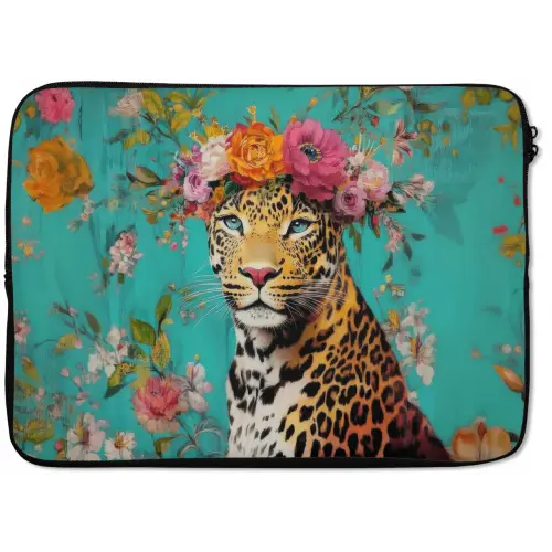 Luipaard - Bloemen - Kroon laptophoes neopreen klein -zkaufland3dotto