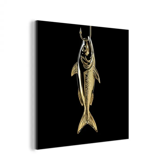 Goud - Vis - Haak - Zwart aluminium wit klein -3d