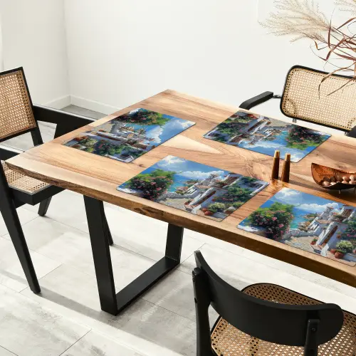 Huizen - Zee - Bomen - Bloemen Placemat vinyl groot -zzsfeer4_Kitchenyeah-website