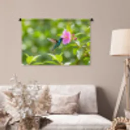 Kolibrie - Bloem - Natuur - Groen Wandkleed katoen middel -sfeer4