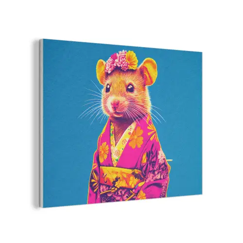 Muis - Kimono - Bloemen - Blauw PET vilt klein -3d