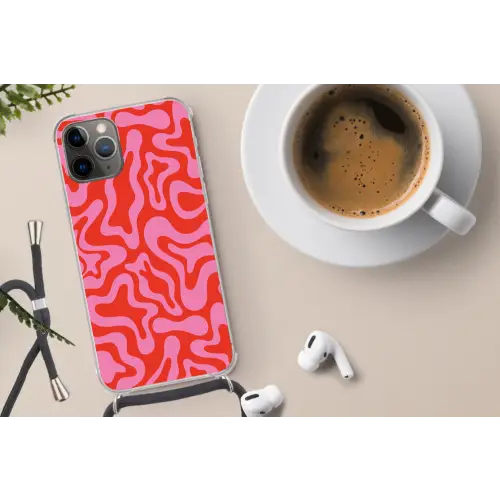Abstract - Patroon - Rood - Roze - Minimalistisch Hoesje iPhone 12 Pro met koord klein -oordop