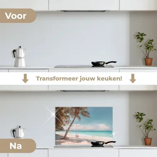 Palmboom - Schommel - Strand - Lucht keuken achterwand spatscherm klein -voor_na_NL