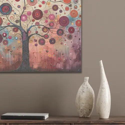 Levensboom - Bloemen - Roze - Hippie - Kunst PET vilt klein -sfeer6_closeup