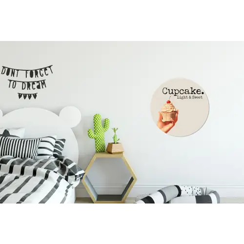 Cupcake - Zoet - Kers Wandcirkel aluminium klein -kinderkamer