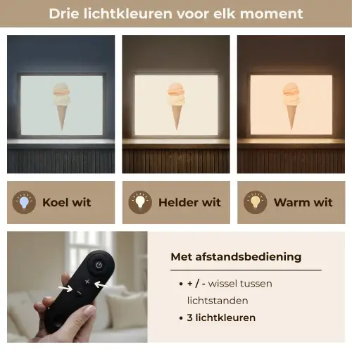 Minimalistisch - Schepijs - Hoorntje - Beige Light Box met batterij (Wandlamp) middel -USP_lichtkleurNL