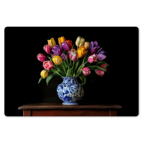 Tulpen - Kleuren - Hout - Vaas Placemat vinyl groot -zzsfeer1_Kitchenyeah-website