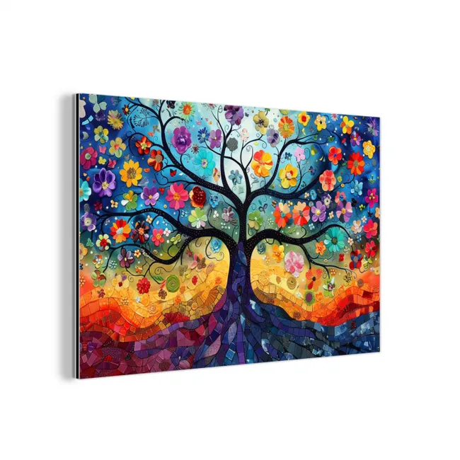 Kunst - Levensboom - Bloemen - Hippie aluminium wit klein -3d