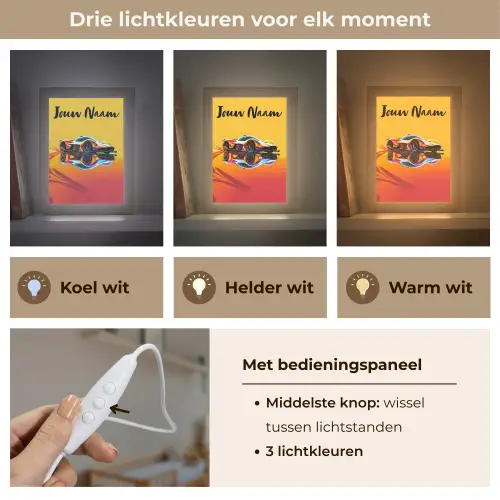 Auto - Race  - F1 - Jongens - Geel - Rood Light Box met kabel (Kinderlampje) klein -USP_lichtkleurNL