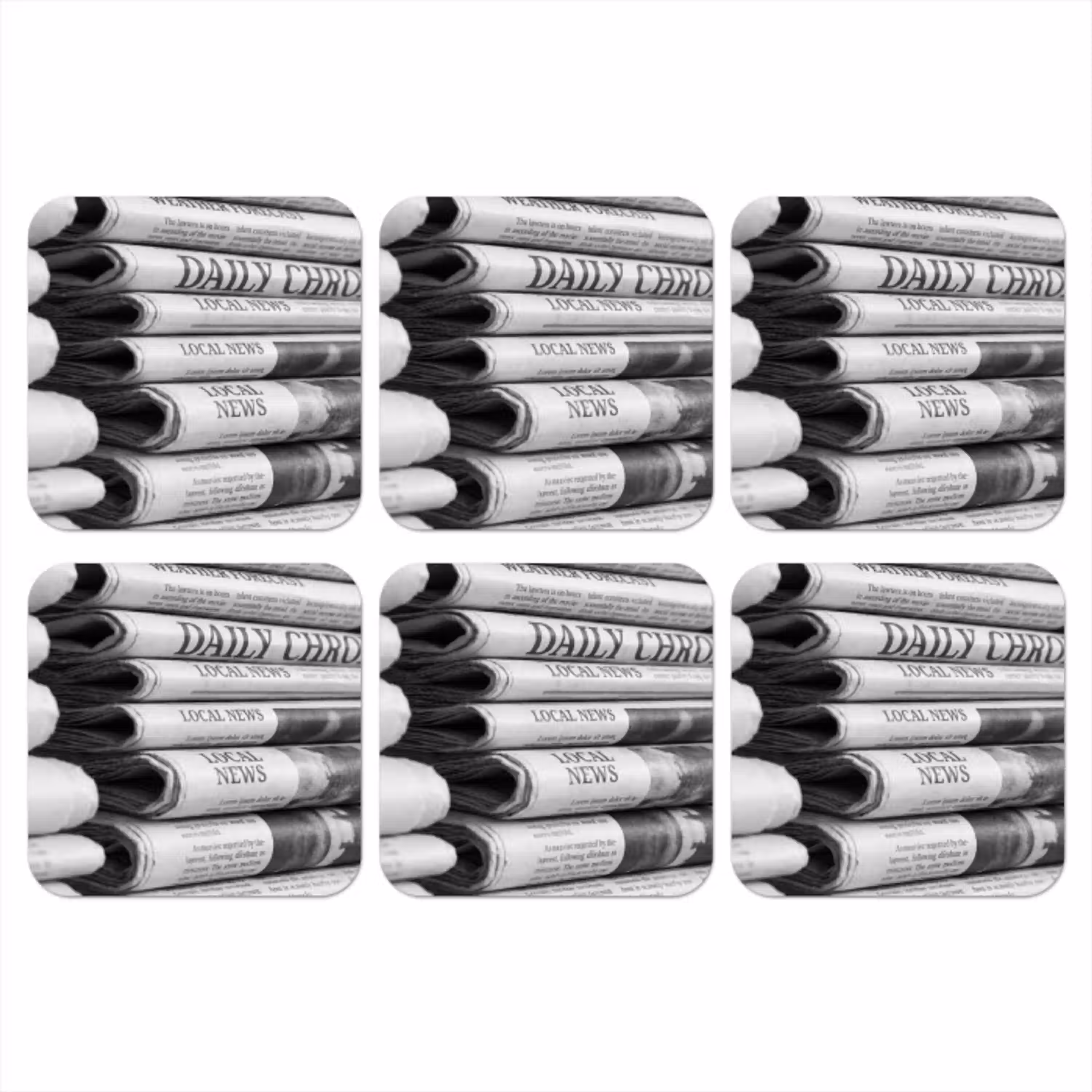 Krant - Stapel - Nieuws - Zwart-wit - Media onderzetter kurk middel -3d