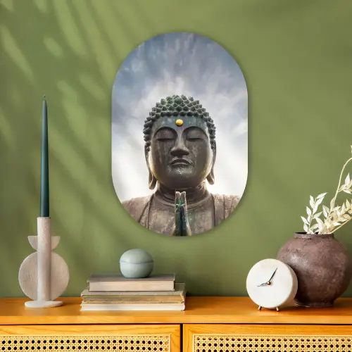 Boeddha hoofd - Buddha - Lucht - Spiritueel - Meditatie Wandcirkel Ovaal Forex klein -sfeer2