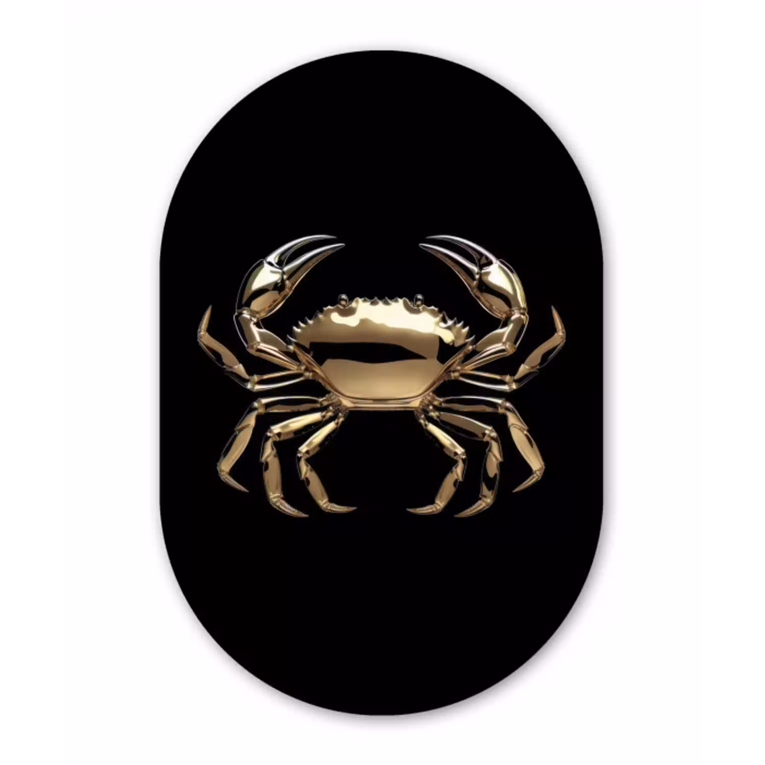 Goud - Krab - Dieren - Zwart Wandcirkel Ovaal Aluminium middel -3d