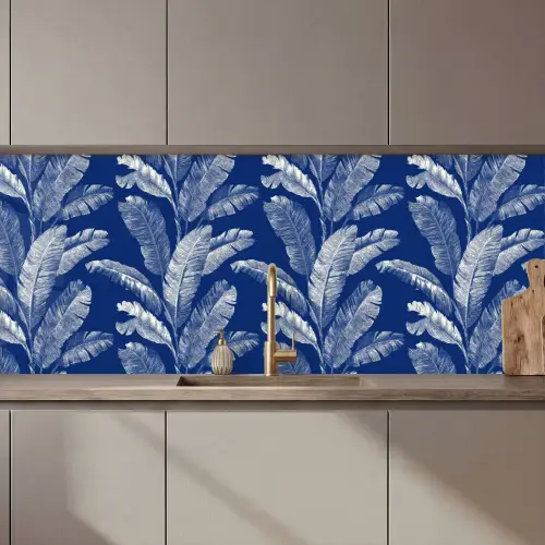 Blad - Palm - Blauw keuken achterwand 2 middel 871 zz_3dshopping