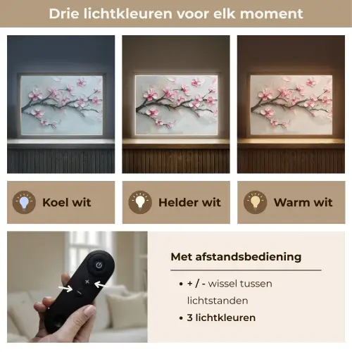 Bloesem - Kunstzinnig - Roze - Sakura Light Box met batterij (Wandlamp) middel -USP_lichtkleurNL