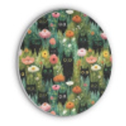 Katten - Bloemen - Kleurrijk Akoestische PET Vilt - Rond klein 838 -3d