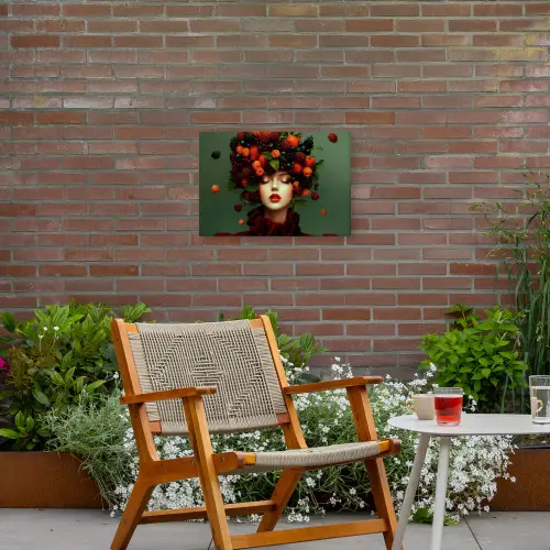 Vrouw - Aardbeien - Frambozen - Bramen - Bessen Tuinposter op houten frame 2 cm dik klein -sfeer3
