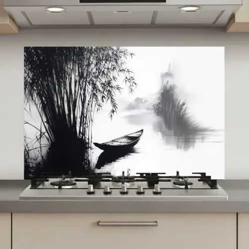Boot - Rivier - Bamboe - Wit keuken achterwand spatscherm klein -3d_website