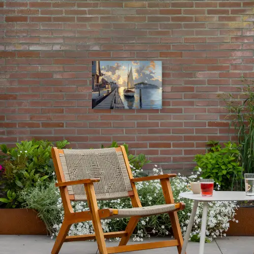 Zeilboot - Zon - Pier - Hout Tuinposter op houten frame 2 cm dik klein -sfeer3