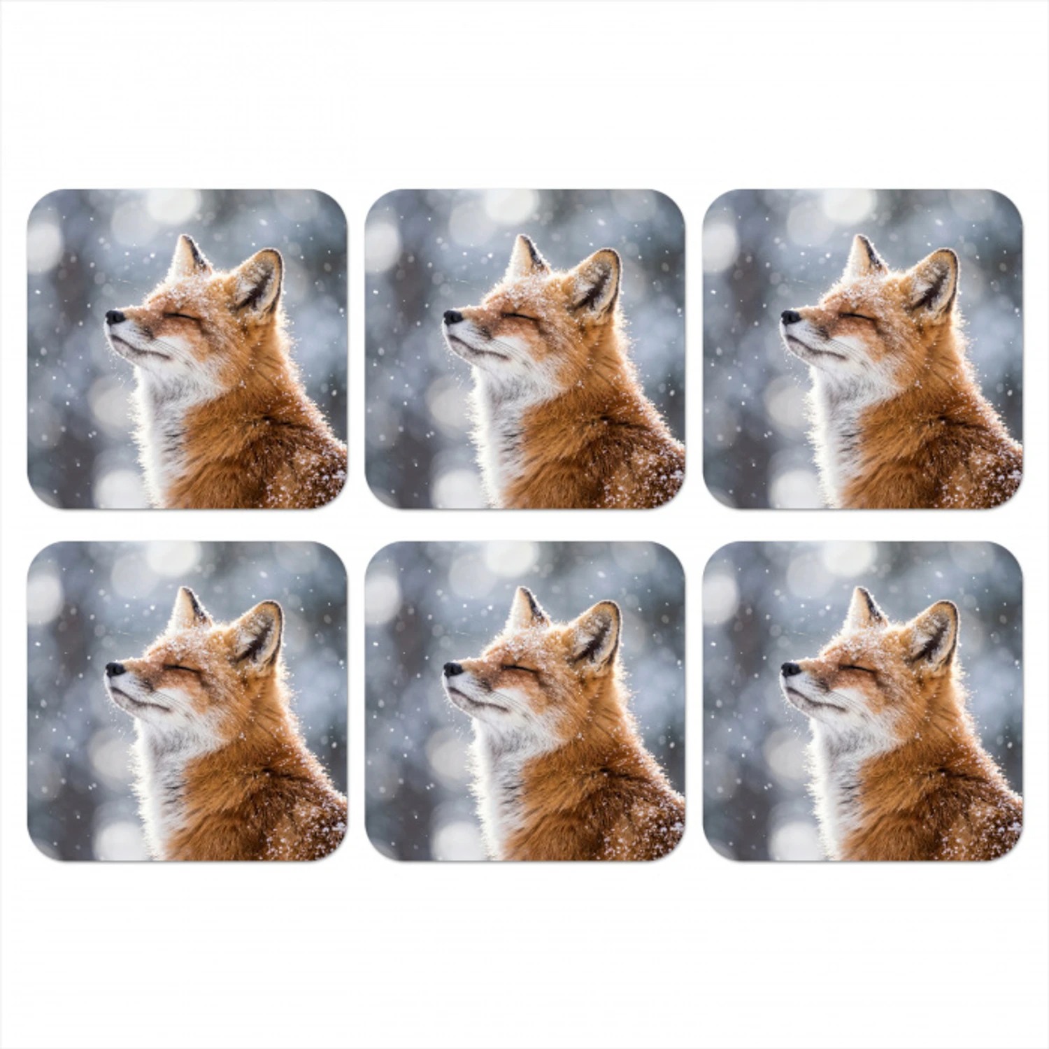 Vos - Sneeuwval - Portret - Winter - Sfeervol onderzetter kurk middel -3d