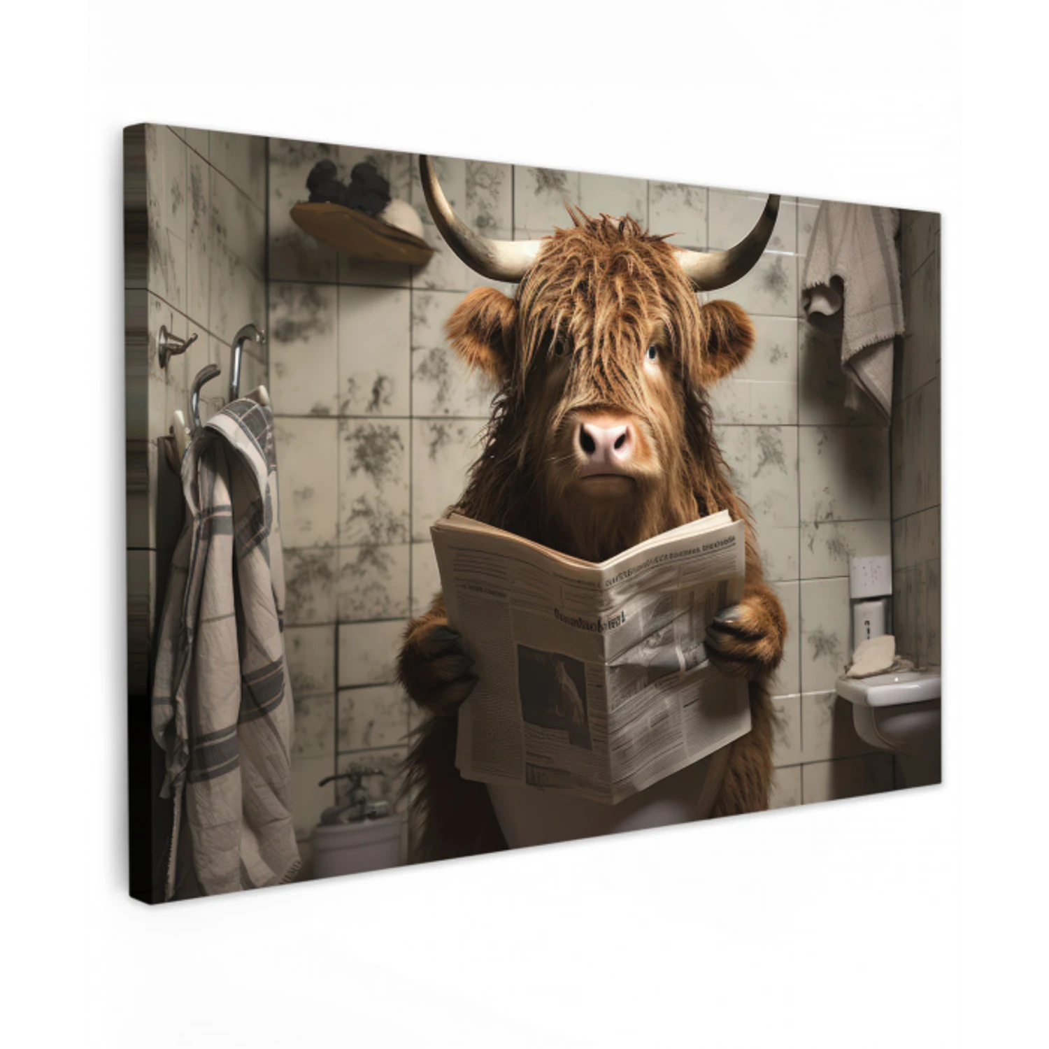 Schotse hooglander - Toilet - Krant - Badkamer canvas 2cm klein -z3d