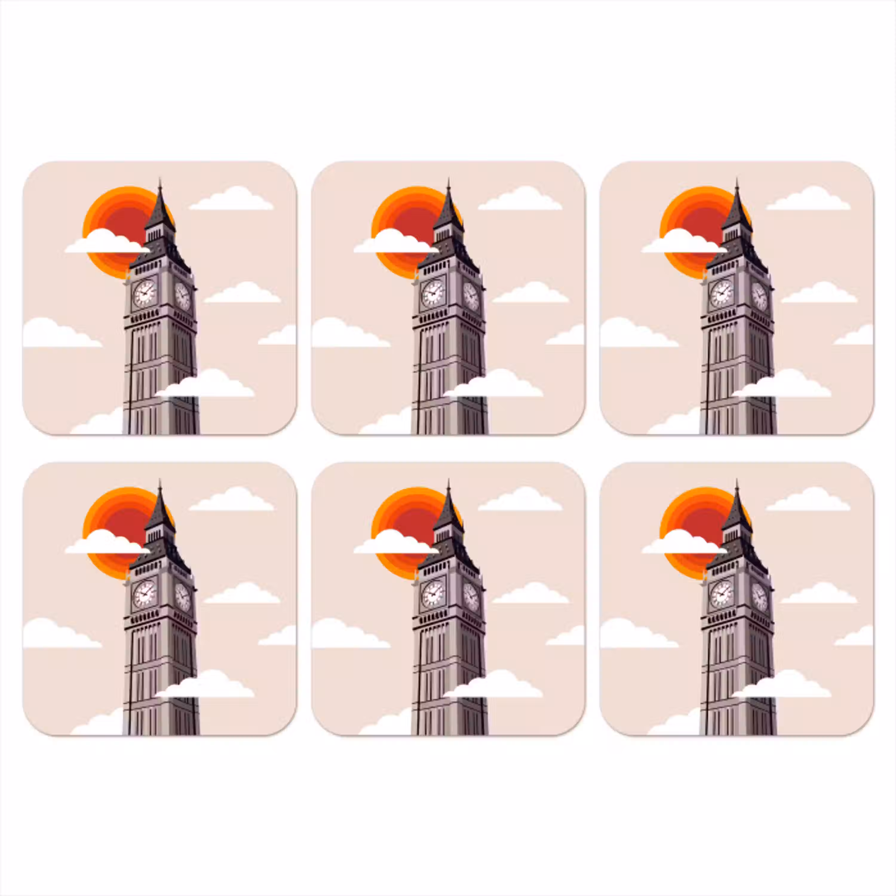 Toren - Klok - Londen - Architectuur - Retro onderzetter kurk middel -3d