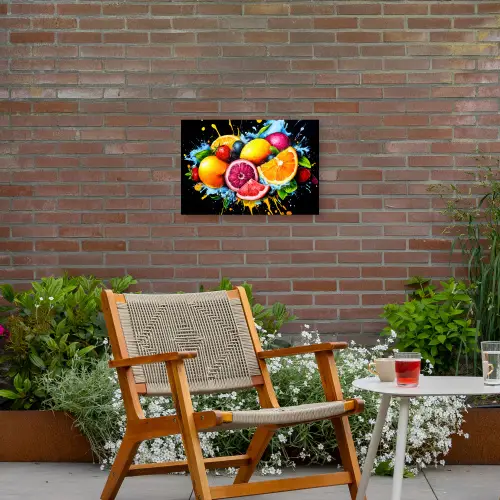 Fruit - Graffiti - Kleurrijk - Sinaasappel - Aardbei - Abstract Tuinposter op houten frame 2 cm dik klein -sfeer3