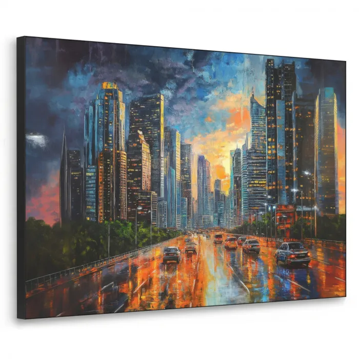 Auto - Skyline - Zon - Blauw Textielframe - compleet frame klein -3d