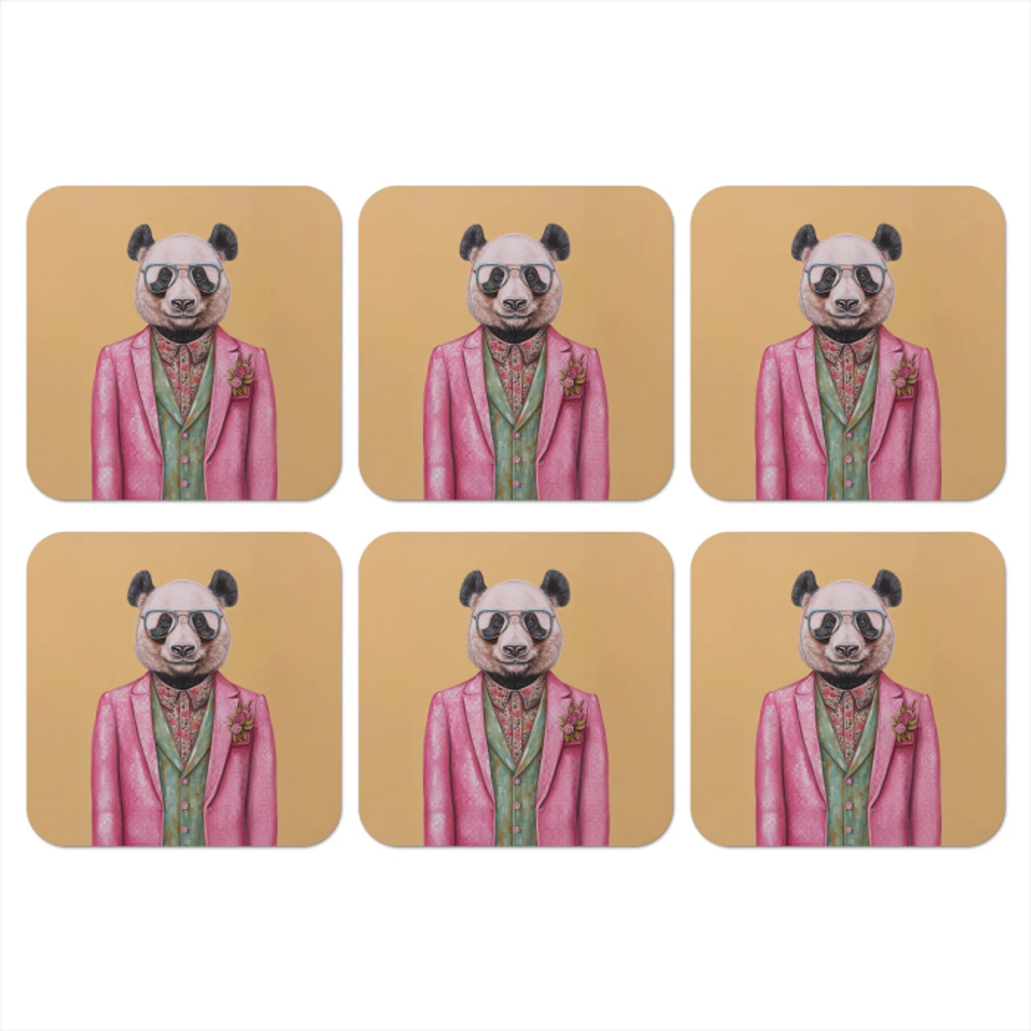 Onderzetters - Panda - Pak - Zonnebril - Blauw | Topdoek.nl
