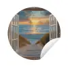 Doorkijk - Strand - Pad - Zonsondergang Wandcirkel tuinposter met ringen klein -3d