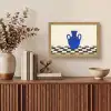 Vaas - Blauw - Geblokt - Modern Light Box met kabel (Tafellamp) klein -sfeer2