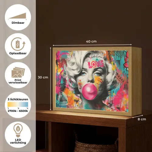 Vrouw - Kauwgom - Graffiti - Neonkleuren Light Box met batterij (Wandlamp) middel -USP_websiteoverzichtNL