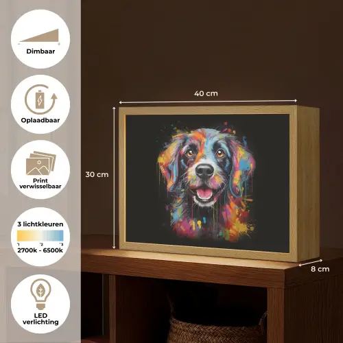 Graffiti - Hond - Zwart - Kleuren Light Box met batterij (Wandlamp) middel -USP_websiteoverzichtNL