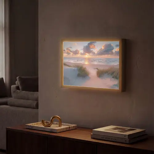 Zonsondergang - Zee - Strand - Duinen - Natuur Light Box met batterij (Wandlamp) middel -sfeer1