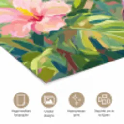 Papagaai - Hibiscusbloemen - Kleurrijk poster papier klein -closeup_NL