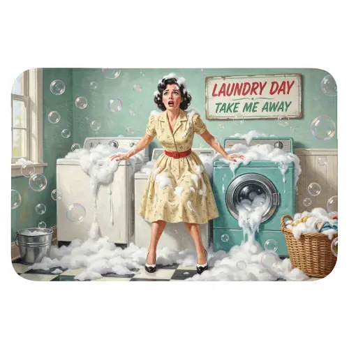 Retro - Blauw - Vrouw Badmat klein -3d