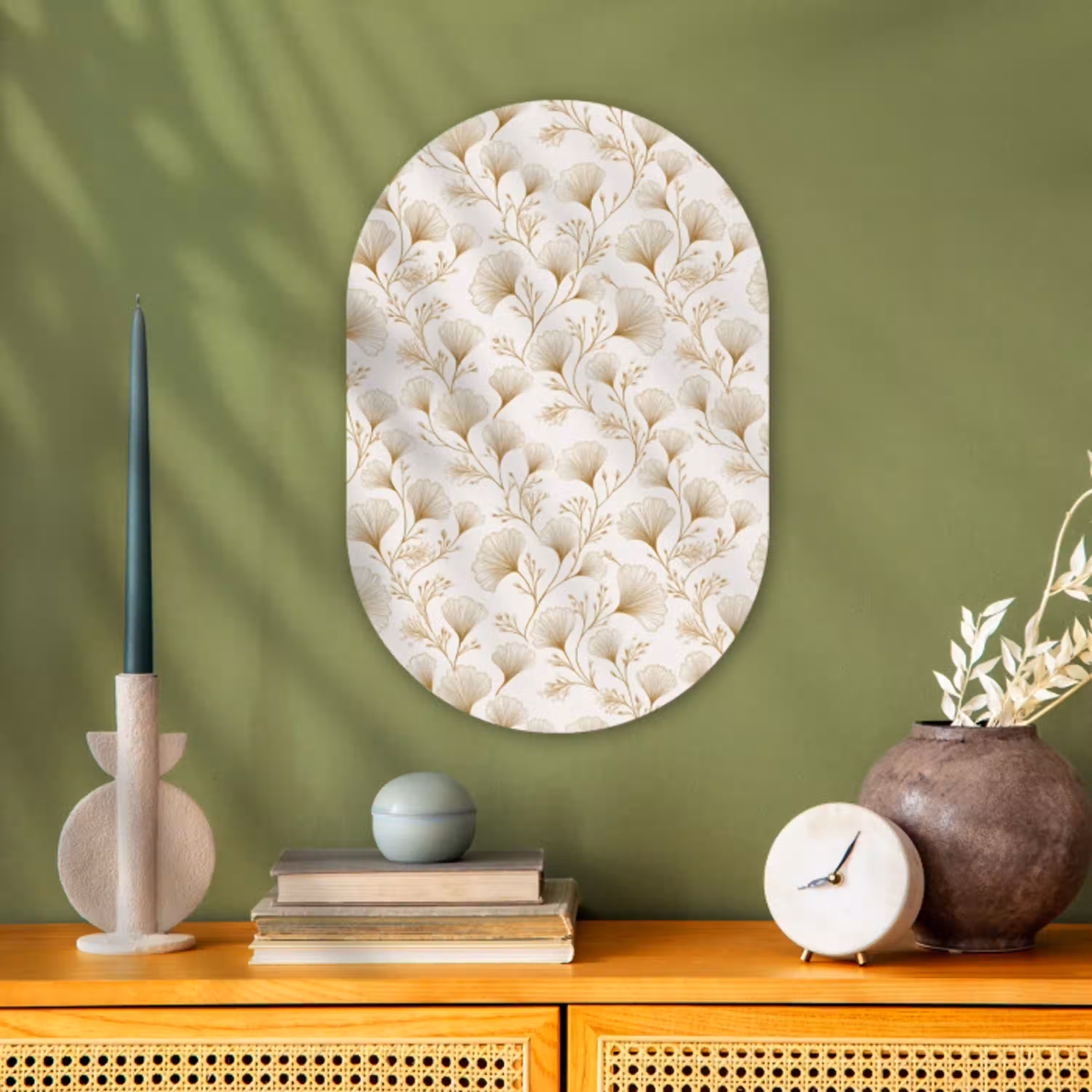 Ginkgo - Takken - Goud Wandcirkel Ovaal Forex klein 630 -sfeer2