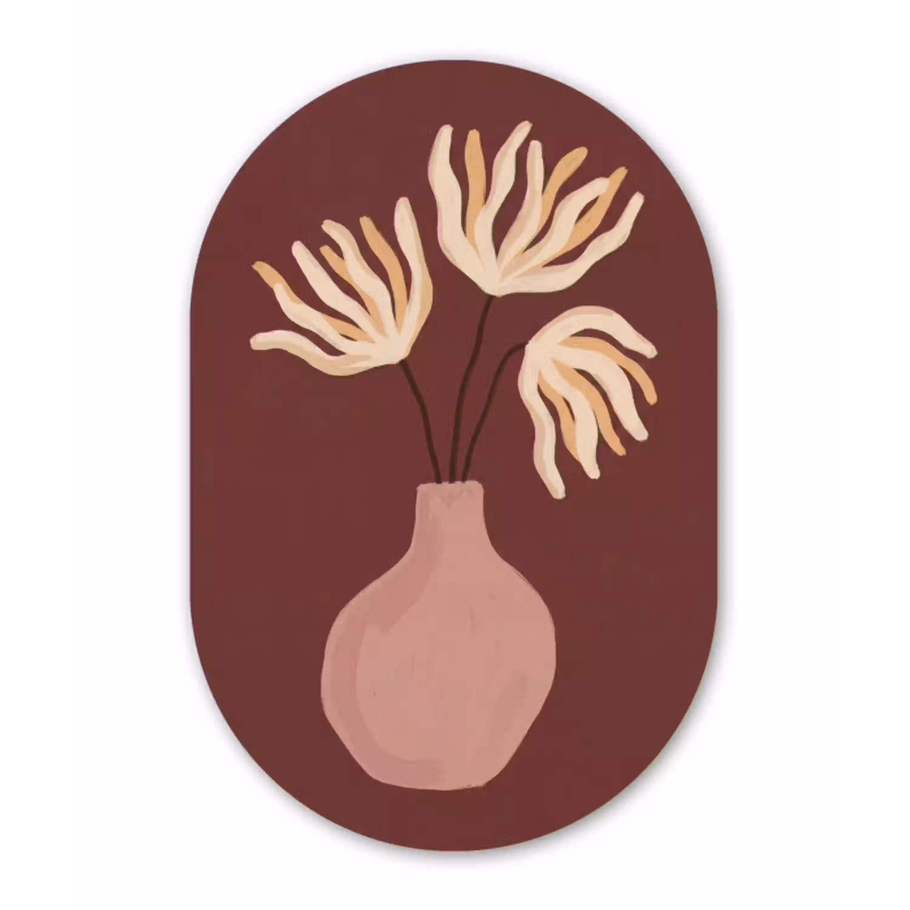 Bloemen - Vaas - Abstract - Modern - Aardetinten Wandcirkel Ovaal Aluminium middel -3d