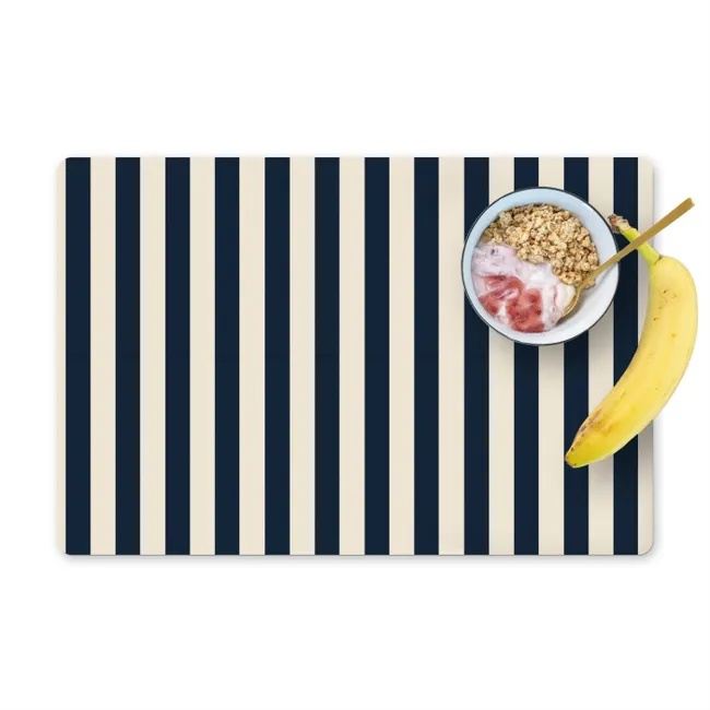 Placemat - 6 stuks - Verticale strepen - Blauw - Crème