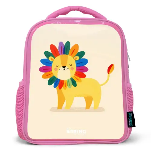 Leeuw - Manen - Kleurrijk Kinderrugzak - Roze middel -3d