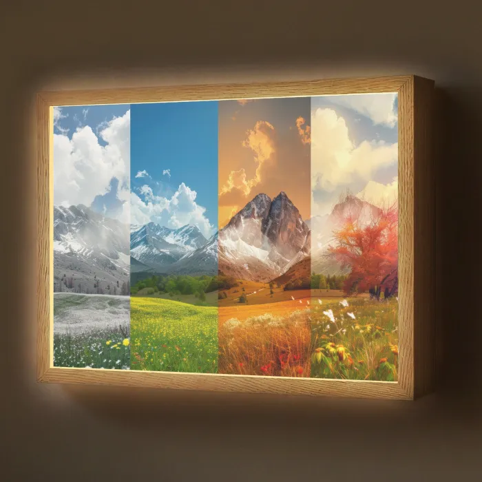 Landschap - 4 seizoenen - Natuur - Winter - Lente - Zomer - Herfst Light Box met batterij (Wandlamp) middel -z3d_website
