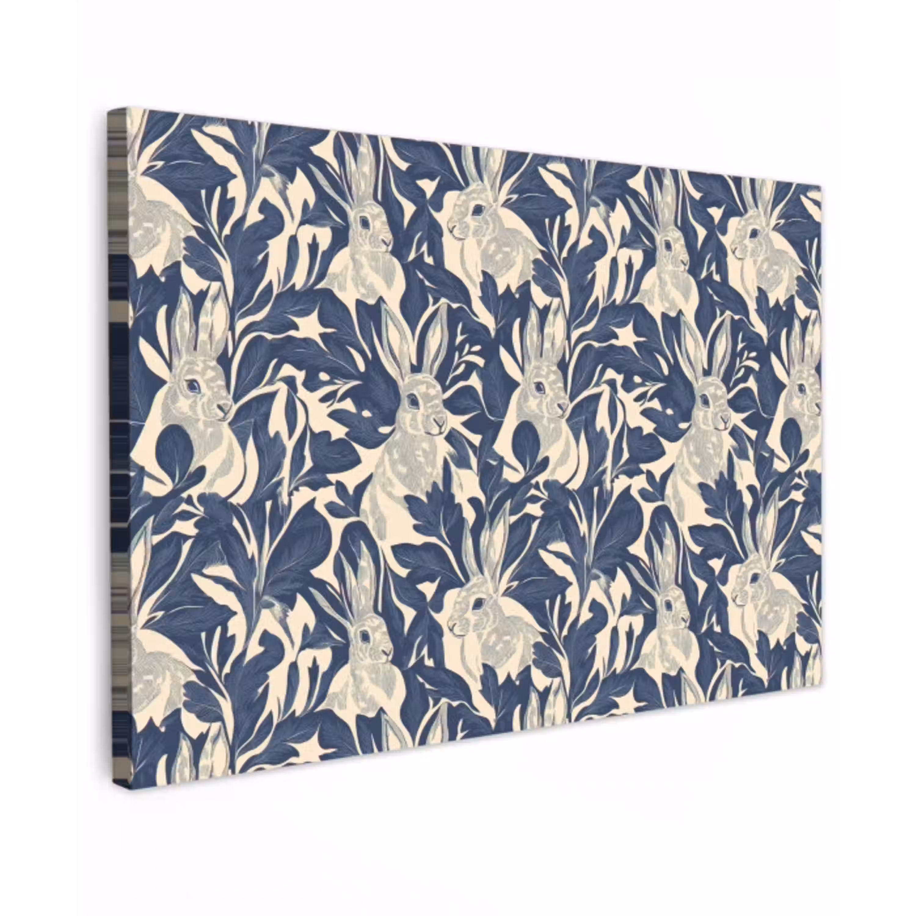 Hazen - Bladeren - Patroon - Blauw - Beige canvas 2cm klein 34 -z3d