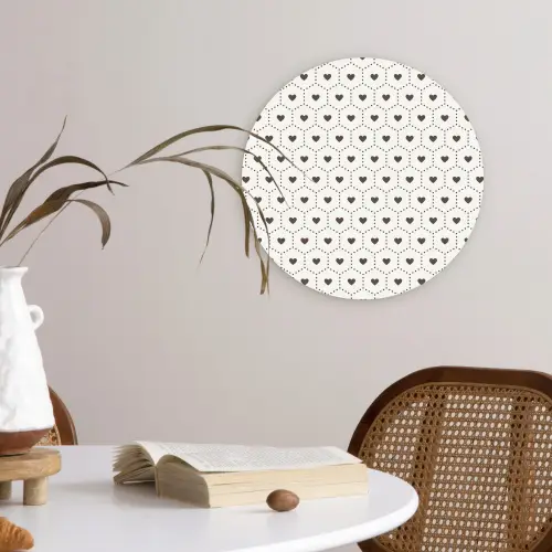 Hexagon - Patroon - Hartjes - Beige Wandcirkel plexiglas klein 852 -sfeer4