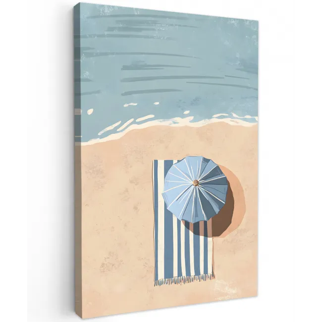 Strandlaken - Strepen - Parasol - Strand Tuinposter op houten frame 2 cm dik middel -3d