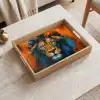 Schilderij - Leeuwenkop - Oranje Dienblad Rechthoek middel -sfeer1
