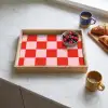 Schaakbord patroon - Rood - Roze - Blokjes Dienblad Rechthoek middel -sfeer2
