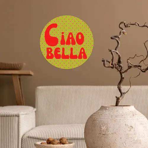 Ciao bella - Rood - Groen - Stippen Wandcirkel behangsticker klein -sfeer1